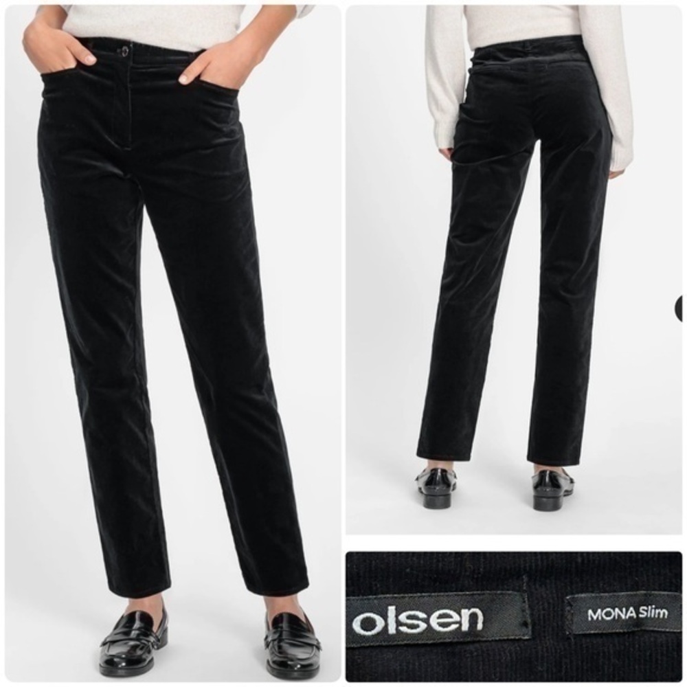 Olsen Black Straight Corduroy Mona Slim Leg Pants